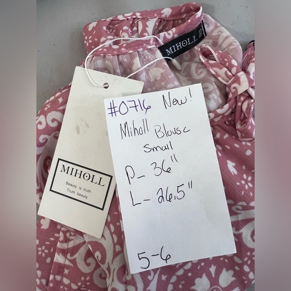 *NWT* MIHOLL Womens Size Small Pink White Blouse Long‎ Sleeve - Picture 10 of 10